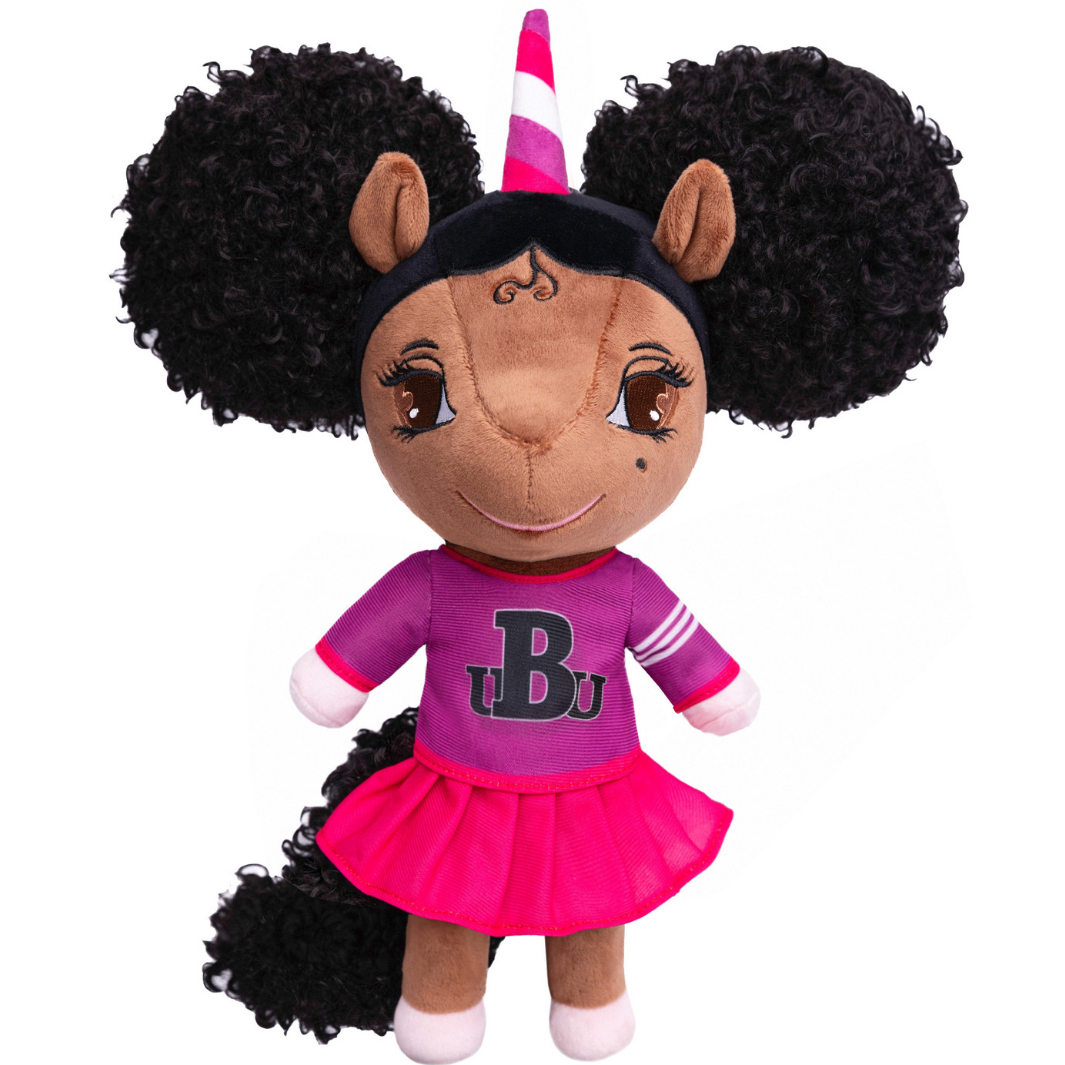 Black Unicorn University Doll with Afro Puffs  - 14 inch