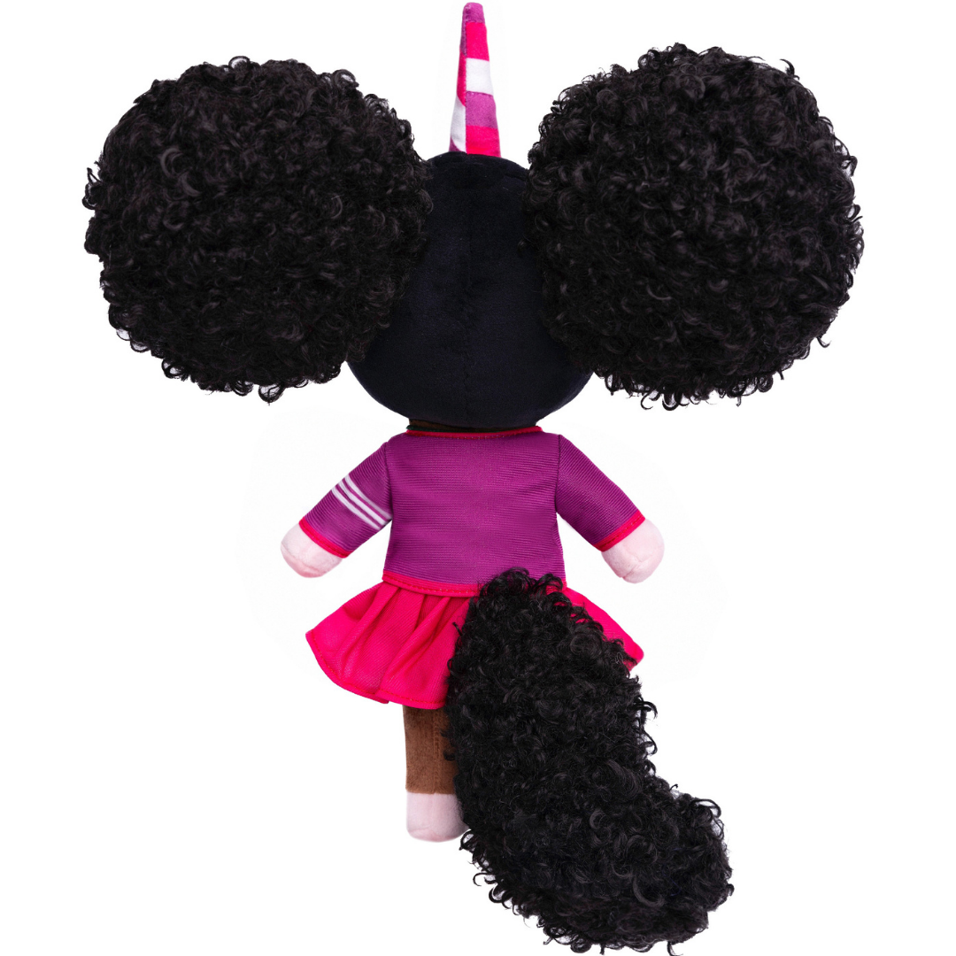 Load image into Gallery viewer, Black Unicorn University Doll with Afro Puffs  - 14 inch
