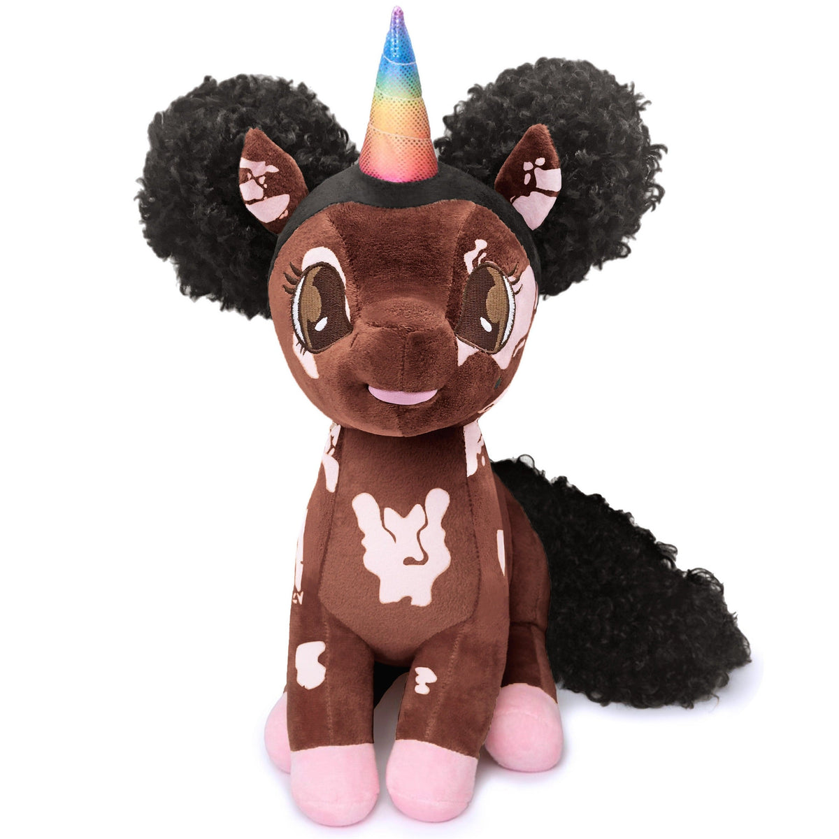 Tianca, Vitiligo Unicorn Plush Toy with Afro Puffs - 15 inch 