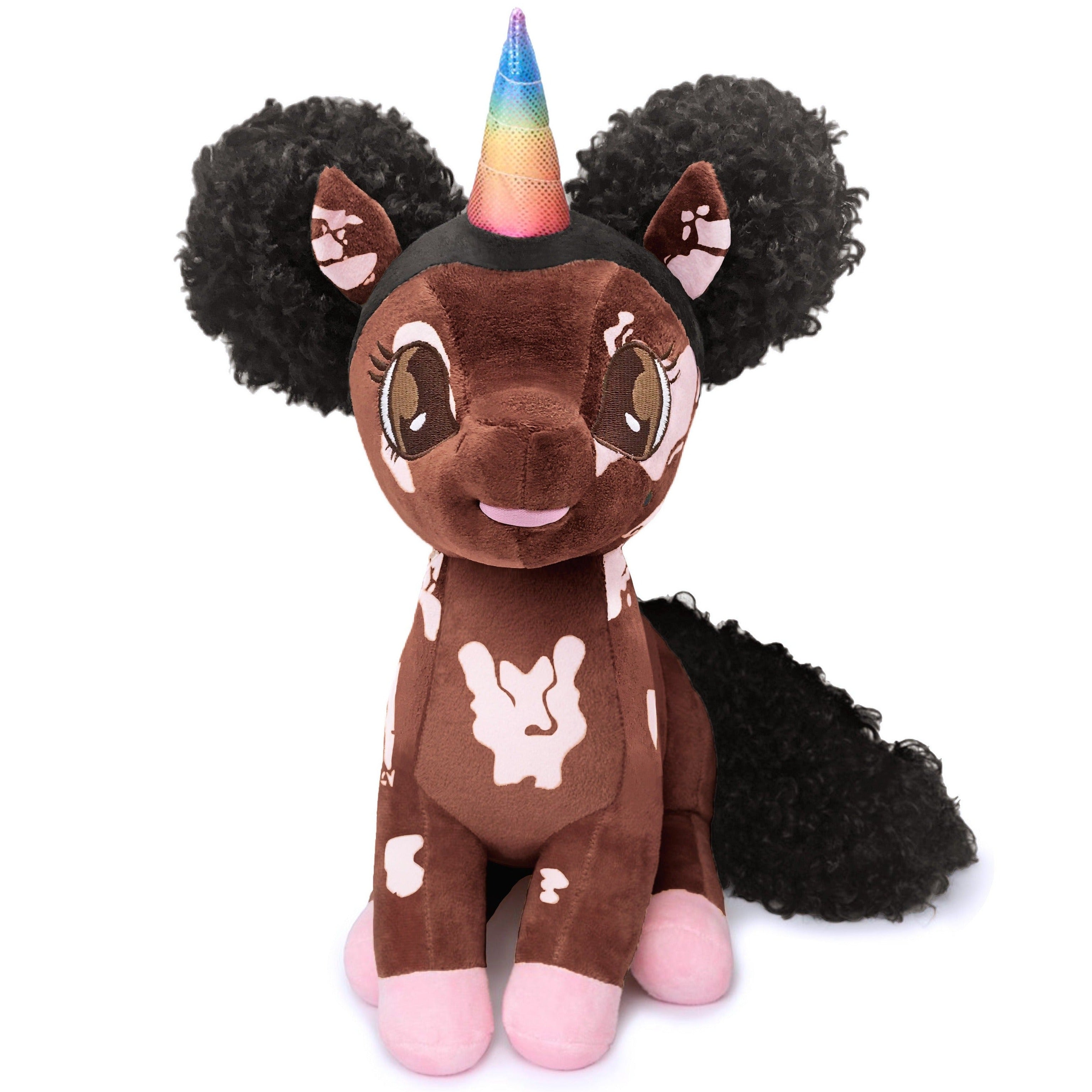 Tianca, Vitiligo Unicorn Plush Toy with Afro Puffs - 15 inch