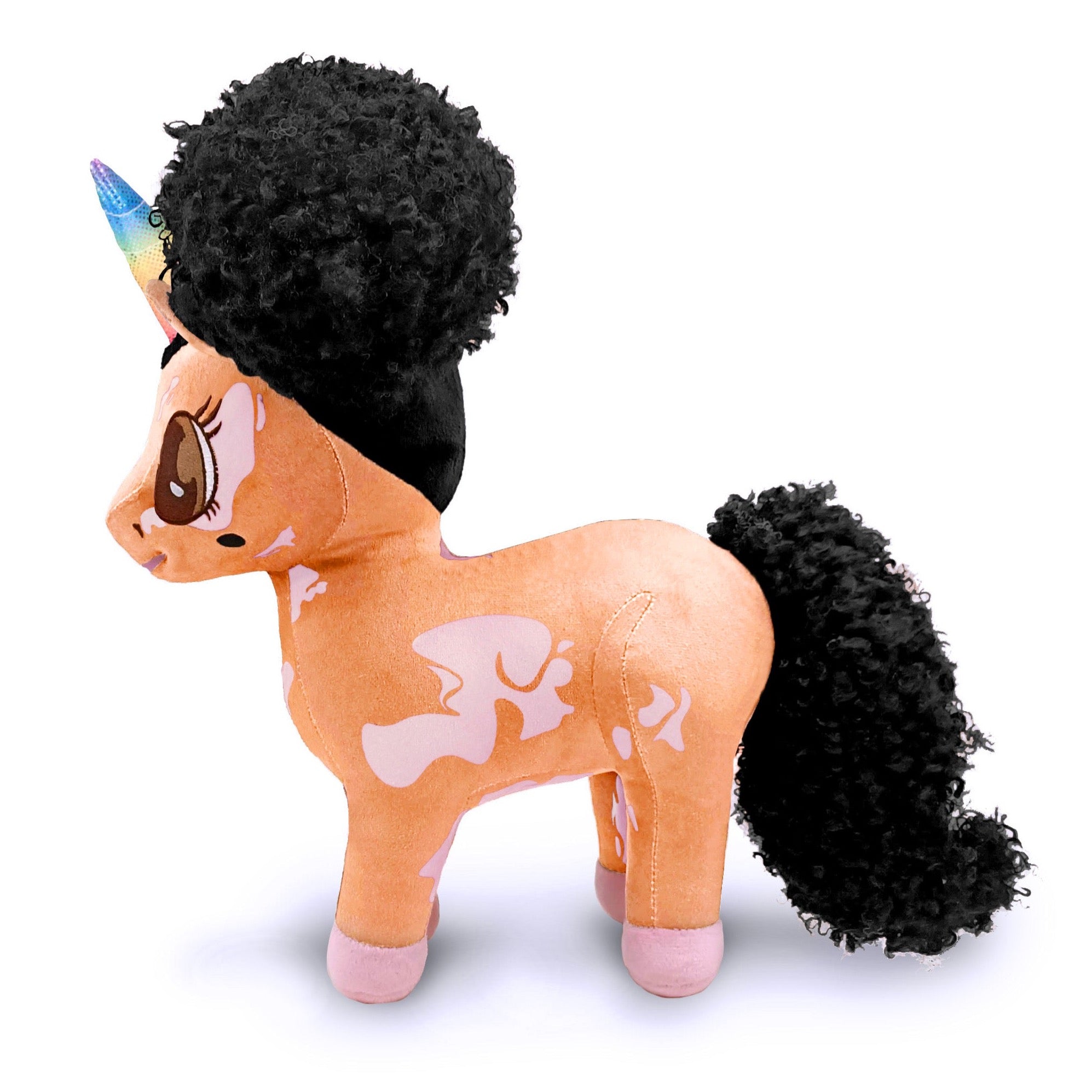 Brooklyn, Vitiligo Unicorn Plush Toy with Afro Puffs - 15 inch