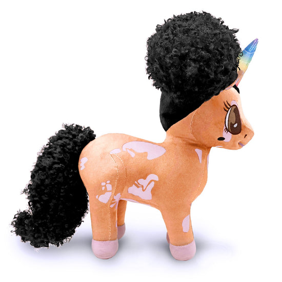 Brooklyn, Vitiligo Unicorn Plush Toy with Afro Puffs - 15 inch