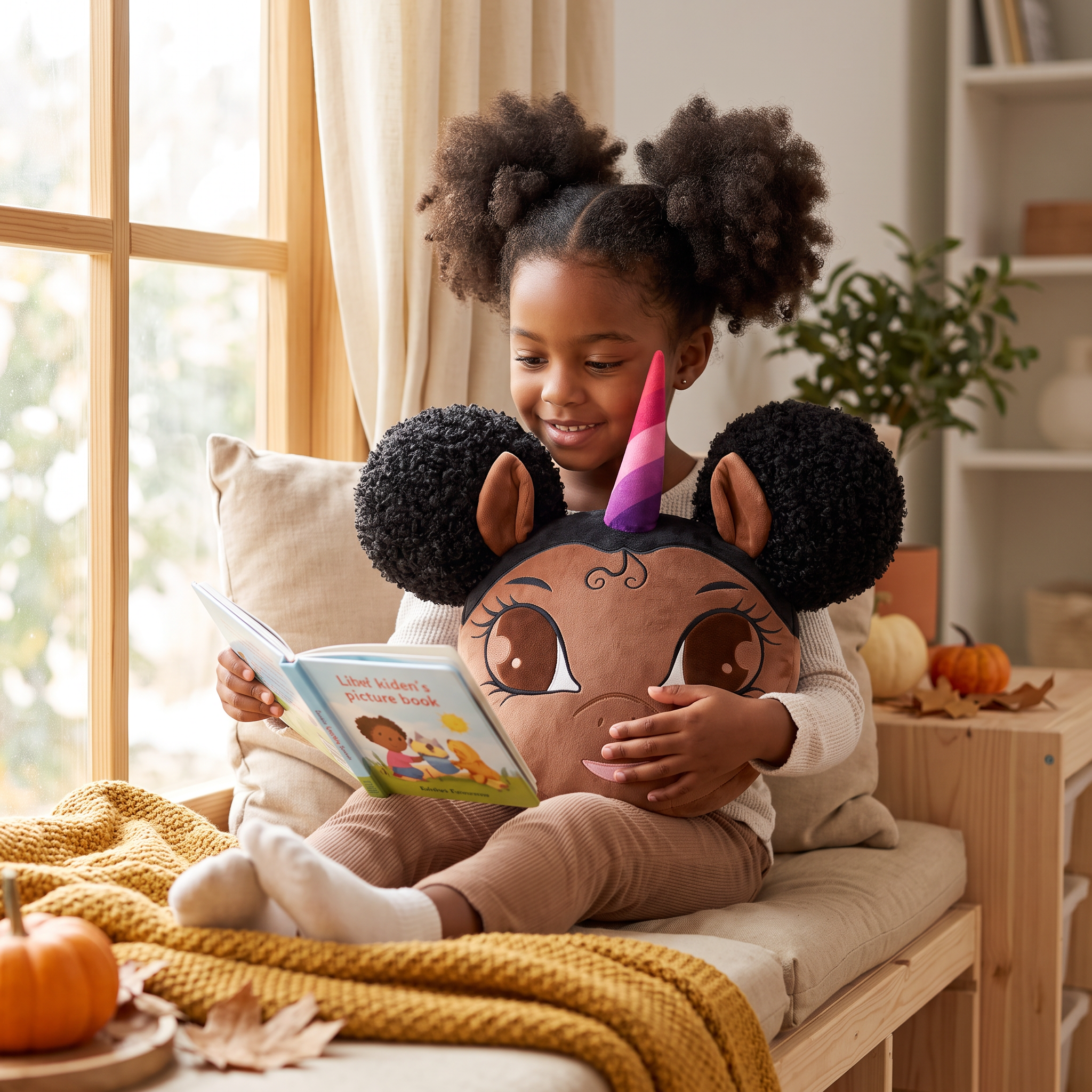 Jumbo 20 inch Unicorn Pillow with Afro Puffs - Brown with Black Hair