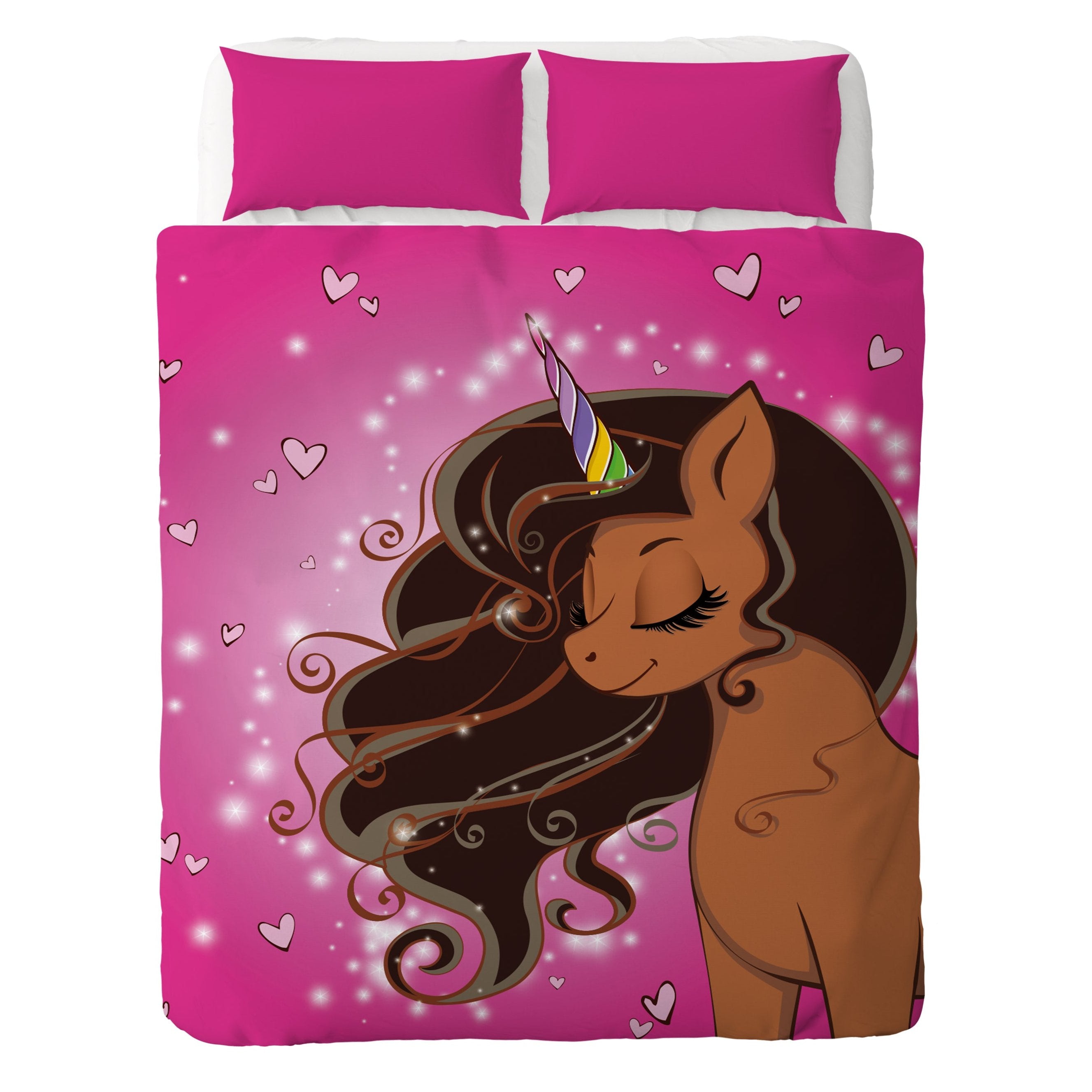 Sparkle Magic Oversized Unicorn Blanket -- Mocha Brown with Brown Hair in Bubblegum Pink