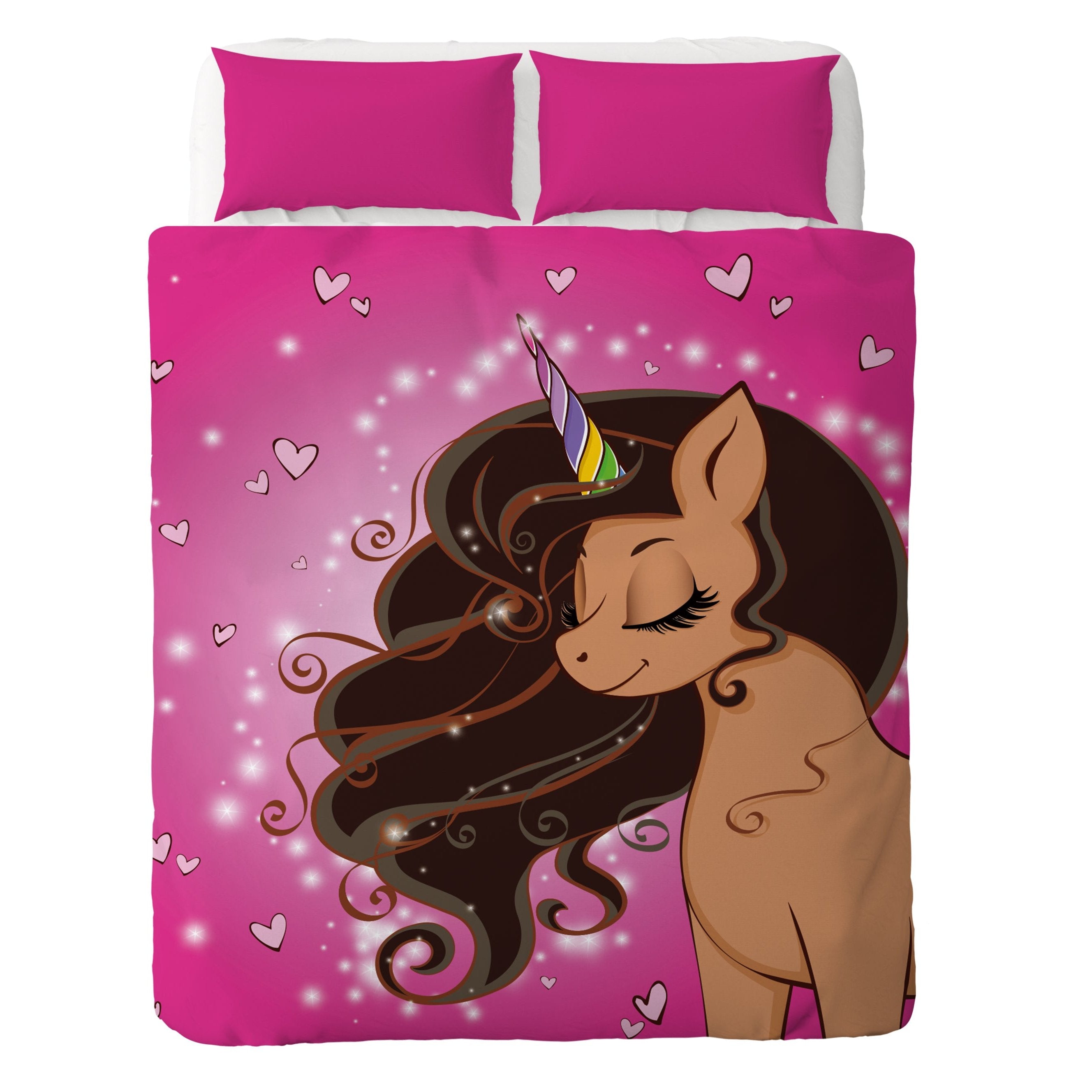Sparkle Magic Oversized Unicorn Blanket -- Light Brown with Brown Hair in Bubblegum Pink