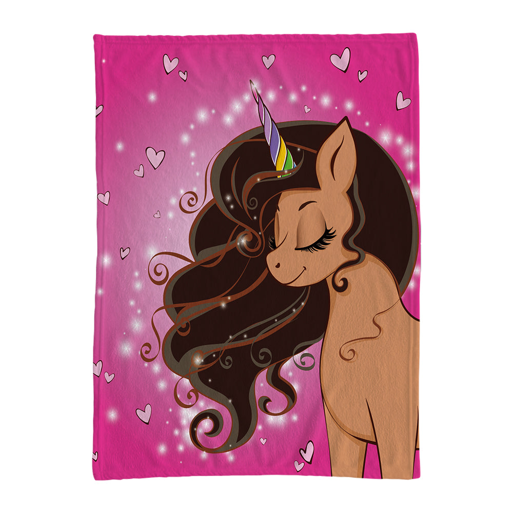 Sparkle Magic Oversized Unicorn Blanket -- Light Brown with Brown Hair in Bubblegum Pink