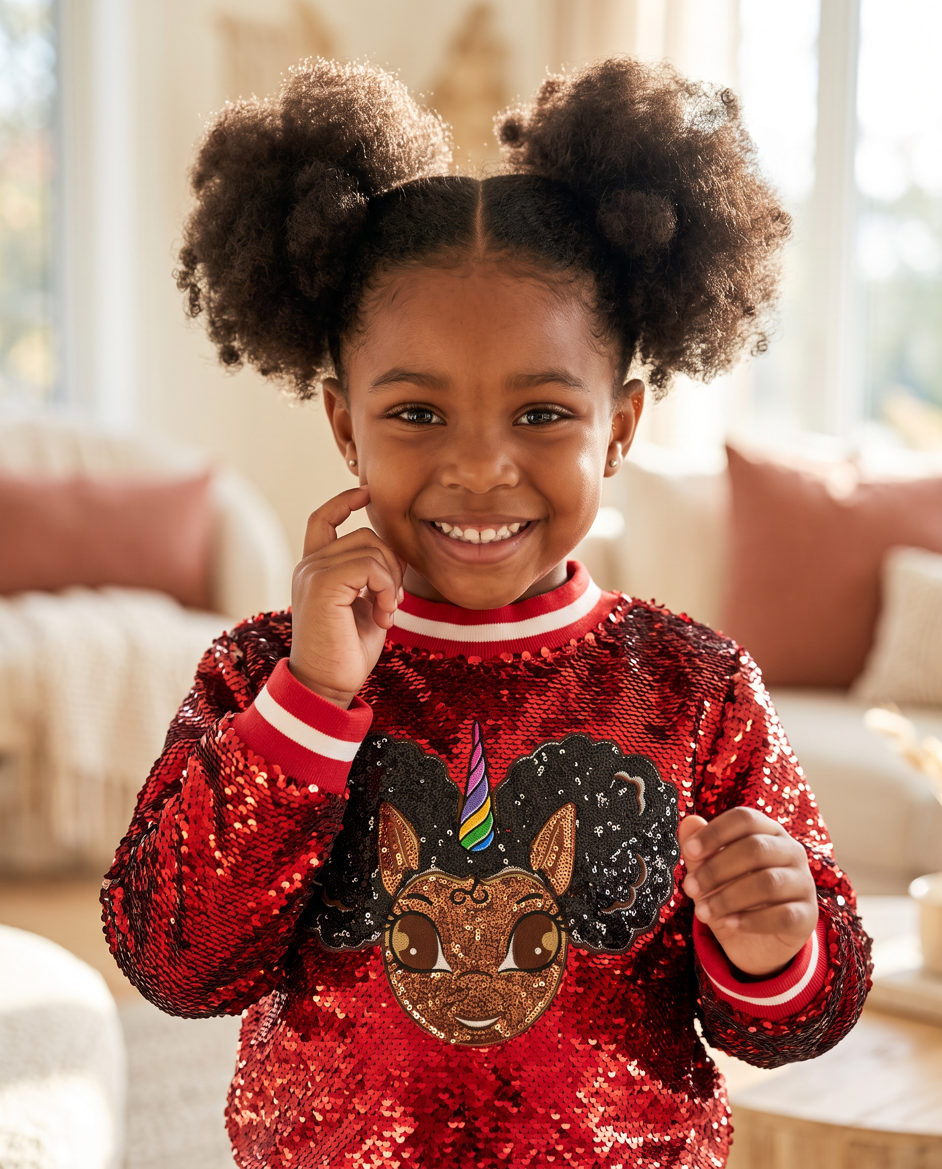 Sequin Jacket with Afro Puff Unicorn Studded Logo Patch - Red | Black