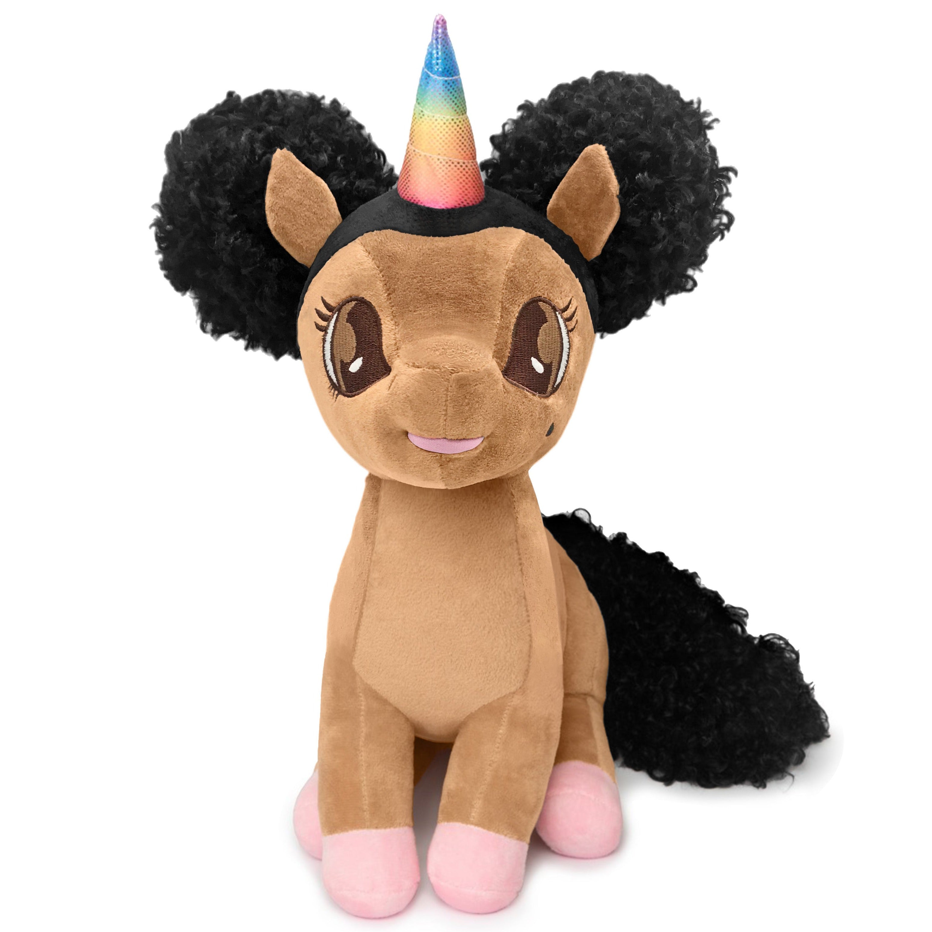 Brandy Unicorn Plush Toy with Afro Puffs - 15 inch