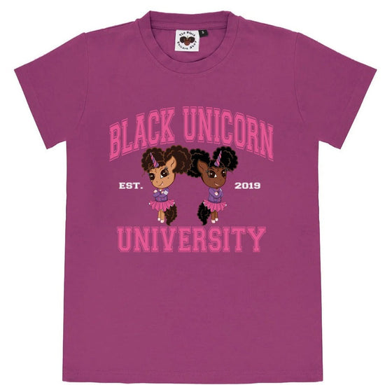 Load image into Gallery viewer, Black Unicorn University Tee - Purple and Pink
