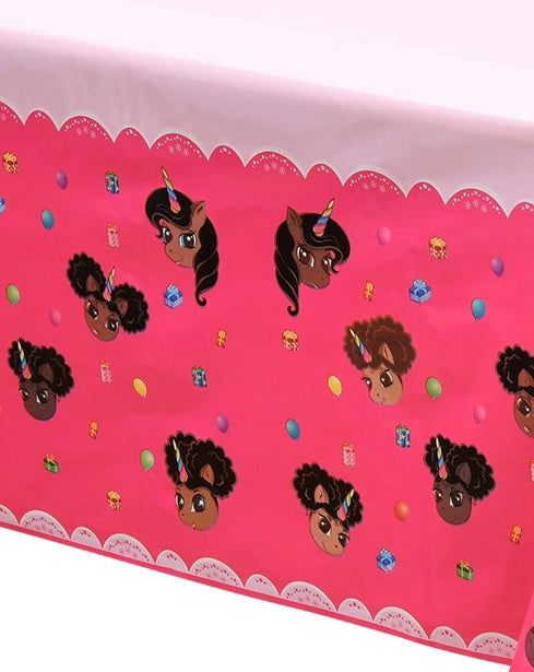 It's a Party Black Unicorn Birthday Party Tablecloth