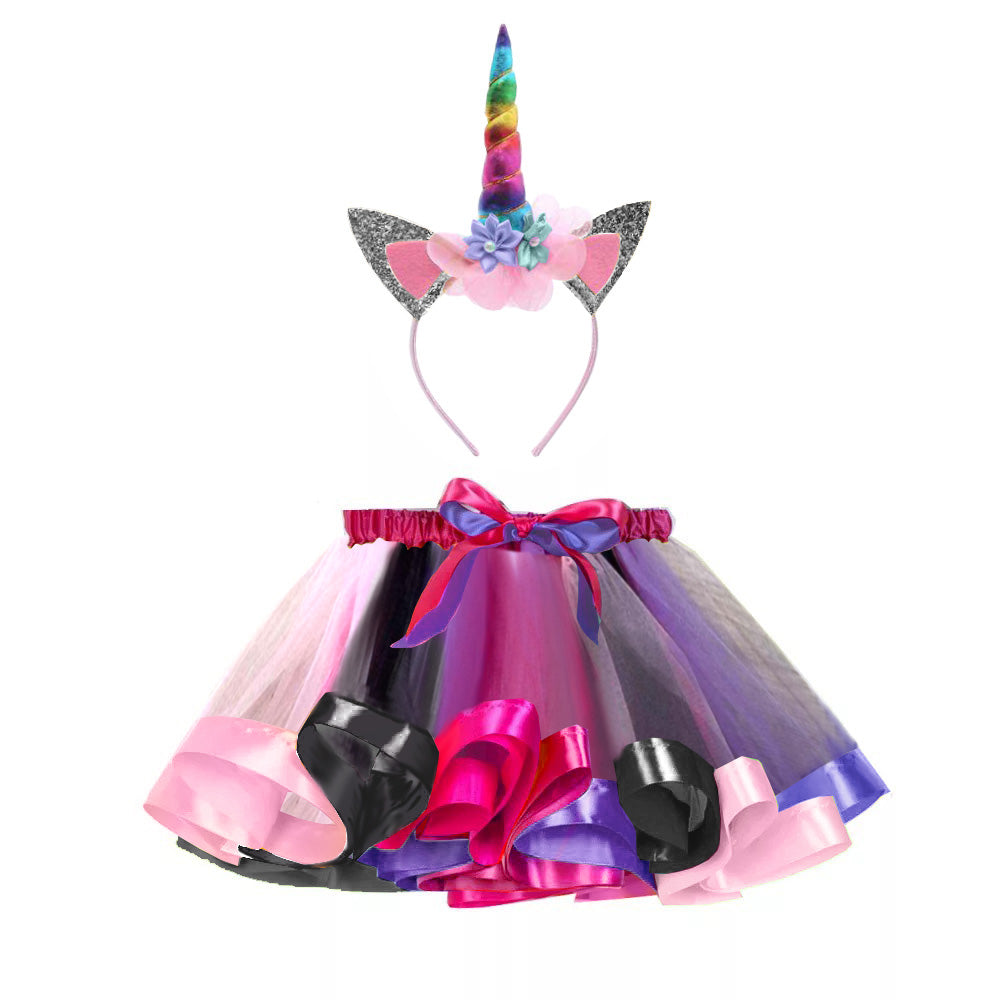 Layered Tulle Magical Tutu and Unicorn Headband Set - Unicorn Magic